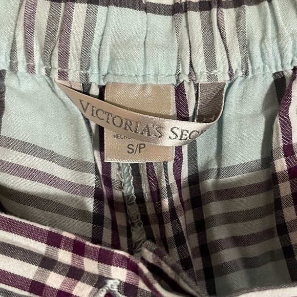 Victoria’s Secret pajama bottoms light blue and purple plaid print Small - Picture 3 of 4